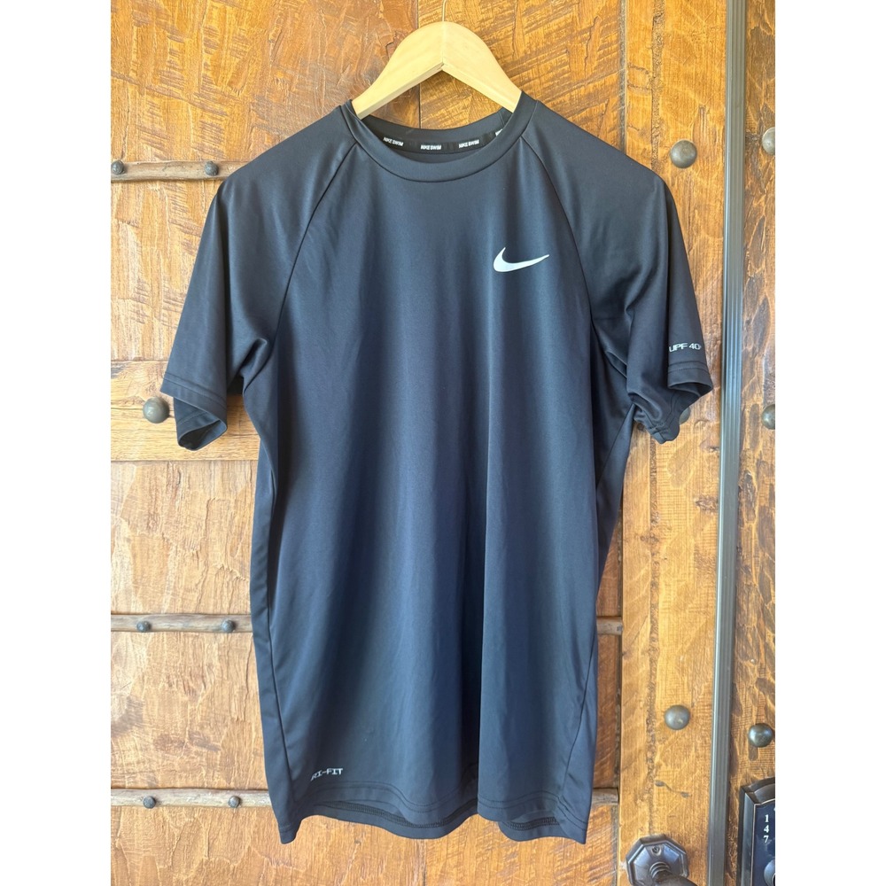 Nike Swim Mens Dri-FIT UPF 40+ Rash Guard Short Sleeve T-Shirt Black size Small